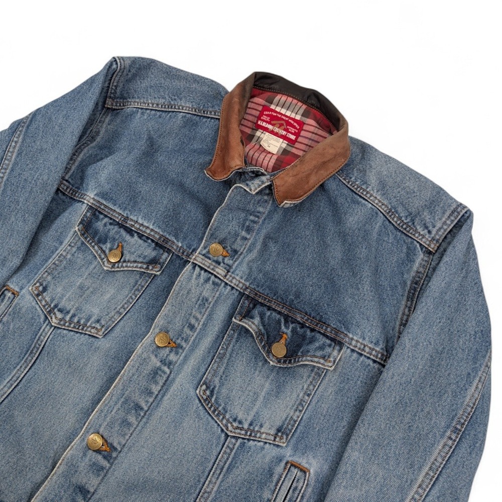 Vintage Marlboro Country Store‎ Denim Jacket Mens Medium Leather Collar